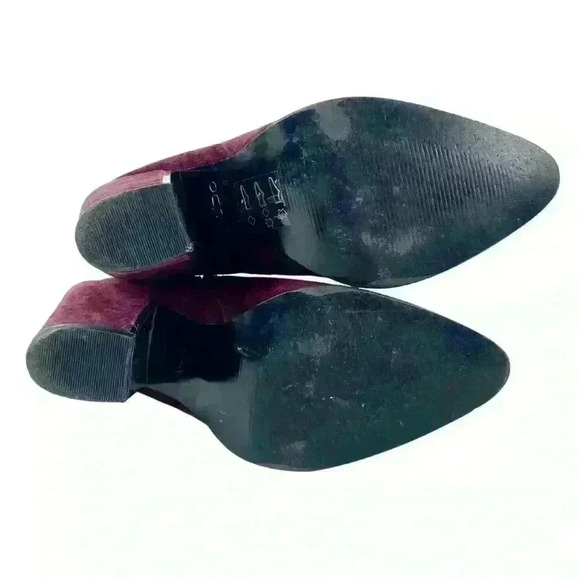 Aldo Burgundy Suede Ankle Boots Metallic Gold Chunky Heels  US 6.5 Date Night - Picture 14 of 16